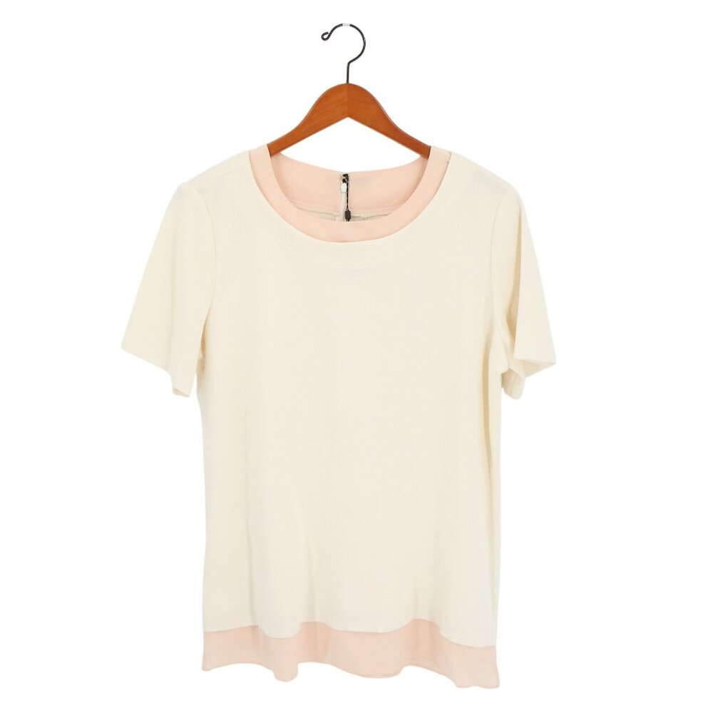 NWT St. John Cream Kit Pink Silk Trim Short Sleeve Tunic Top 12